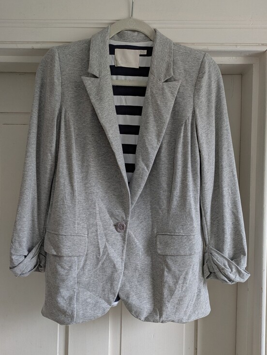 Lush Jackets & Blazers - Lush Gray Knit Blazer w/ Navy & White Striped Lining, 3/4 Sleeves- L